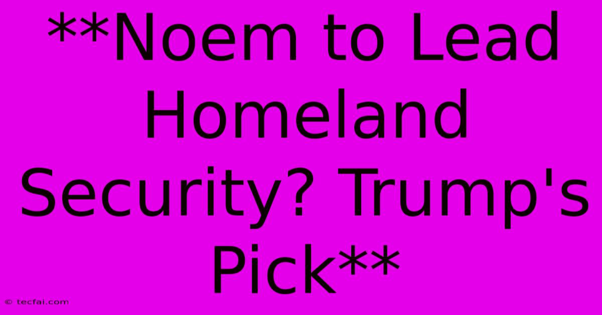 **Noem To Lead Homeland Security? Trump's Pick**