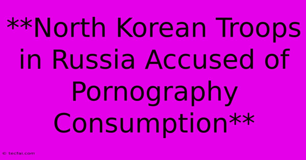 **North Korean Troops In Russia Accused Of Pornography Consumption** 