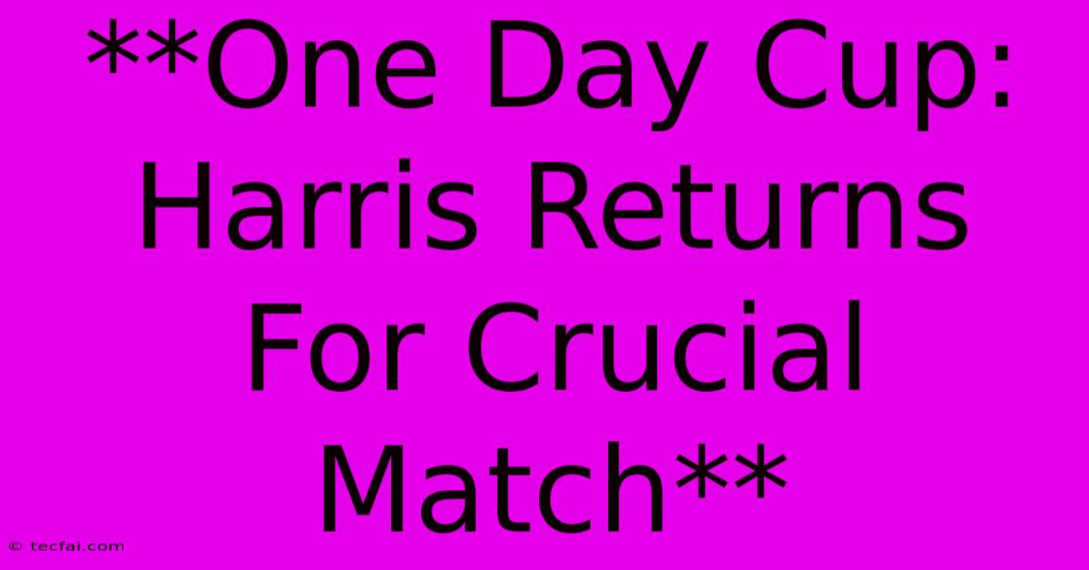 **One Day Cup: Harris Returns For Crucial Match**