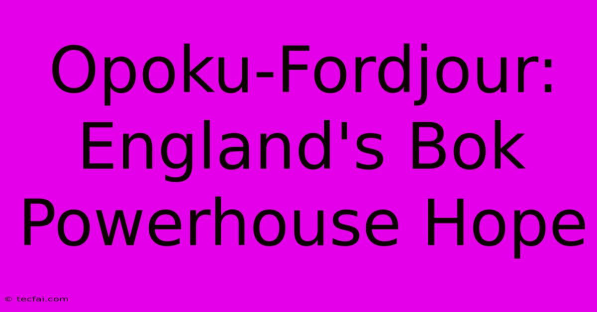 Opoku-Fordjour: England's Bok Powerhouse Hope