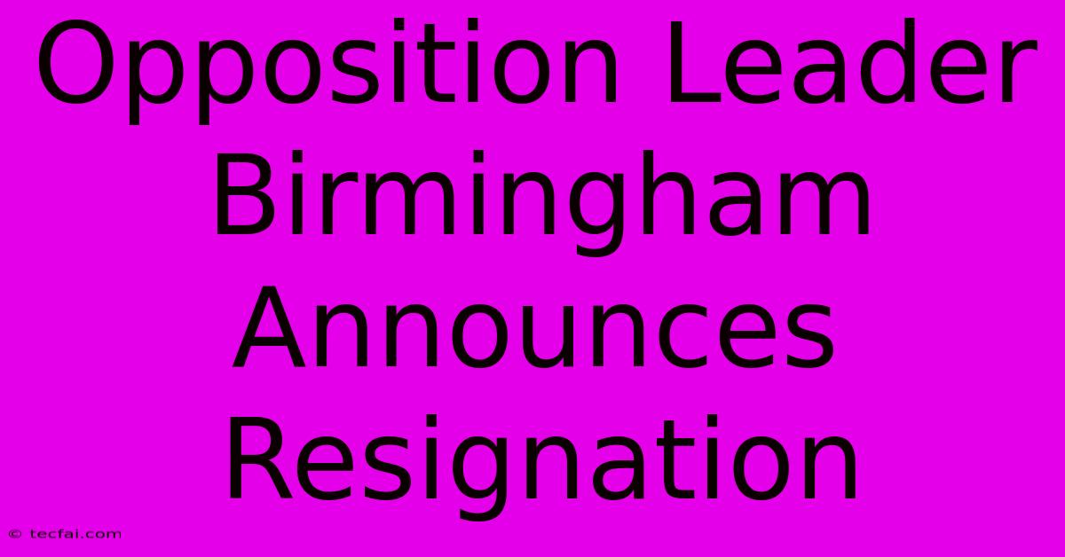 Opposition Leader Birmingham Announces Resignation