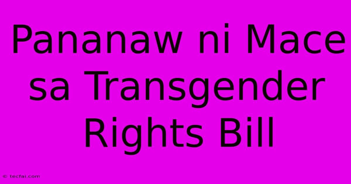 Pananaw Ni Mace Sa Transgender Rights Bill