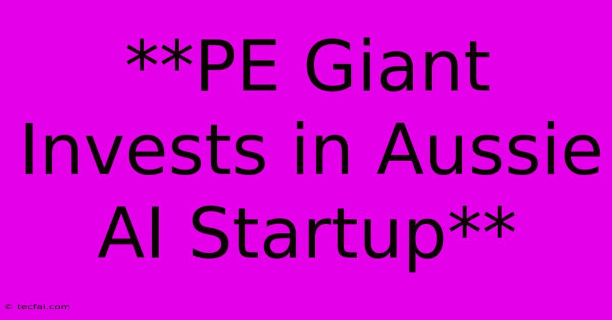 **PE Giant Invests In Aussie AI Startup**