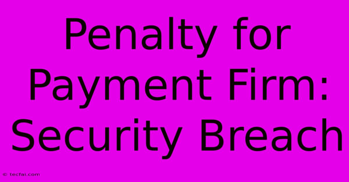 Penalty For Payment Firm: Security Breach