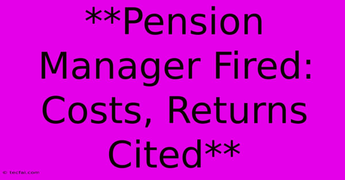 **Pension Manager Fired: Costs, Returns Cited**