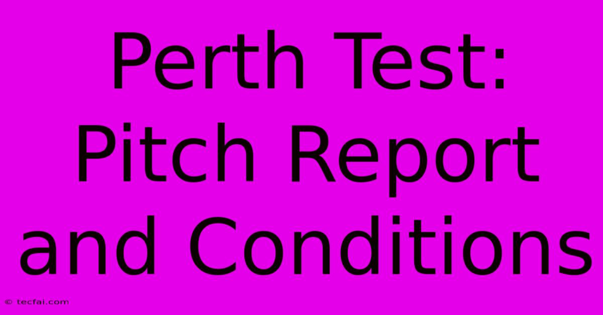 Perth Test: Pitch Report And Conditions