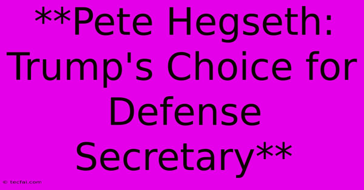 **Pete Hegseth: Trump's Choice For Defense Secretary**