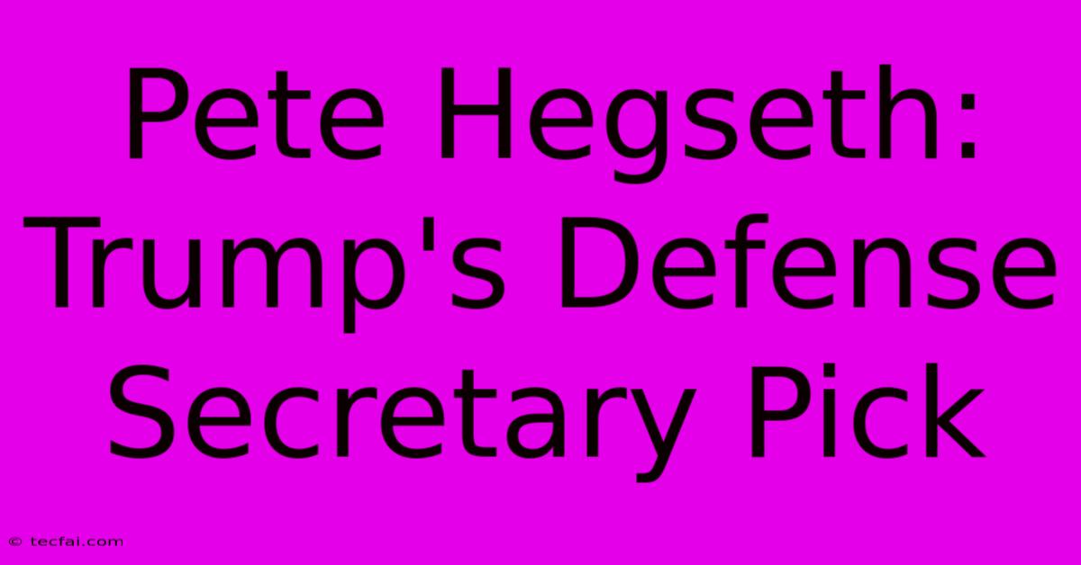 Pete Hegseth: Trump's Defense Secretary Pick