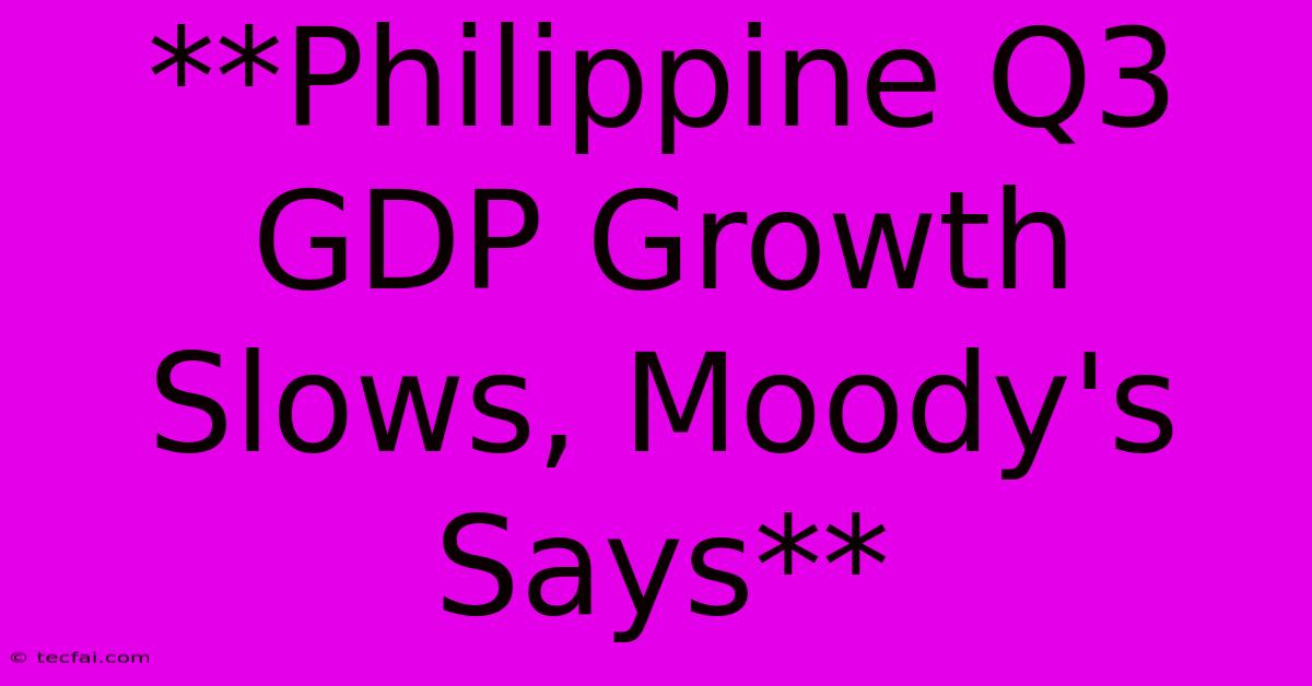 **Philippine Q3 GDP Growth Slows, Moody's Says**