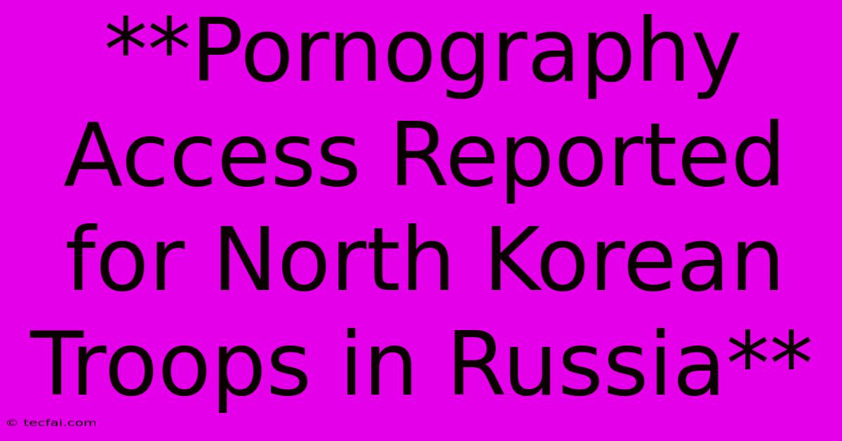 **Pornography Access Reported For North Korean Troops In Russia**