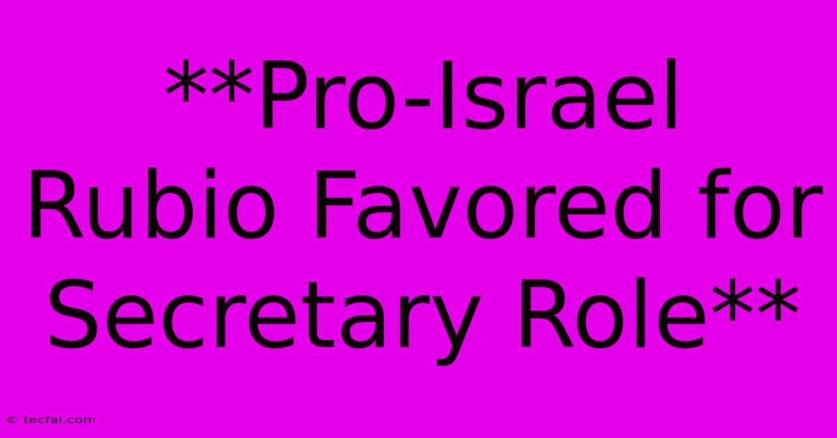 **Pro-Israel Rubio Favored For Secretary Role**