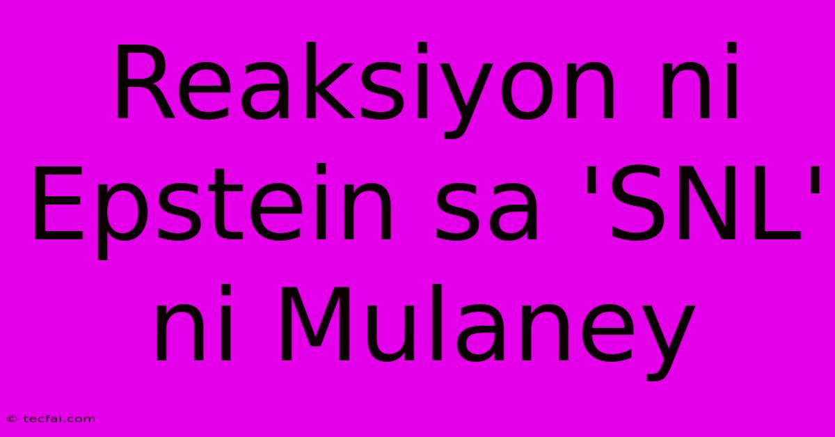 Reaksiyon Ni Epstein Sa 'SNL' Ni Mulaney