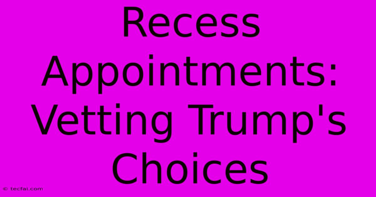 Recess Appointments: Vetting Trump's Choices