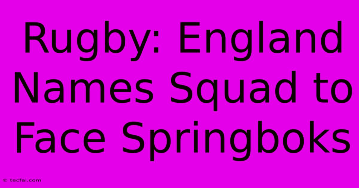 Rugby: England Names Squad To Face Springboks 