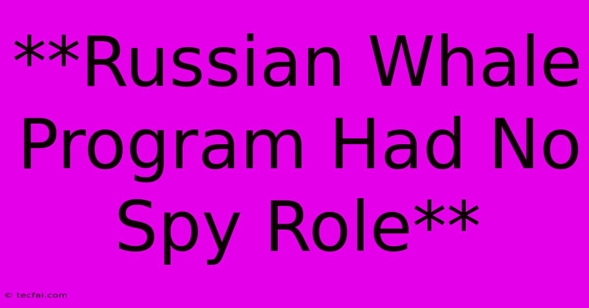 **Russian Whale Program Had No Spy Role**