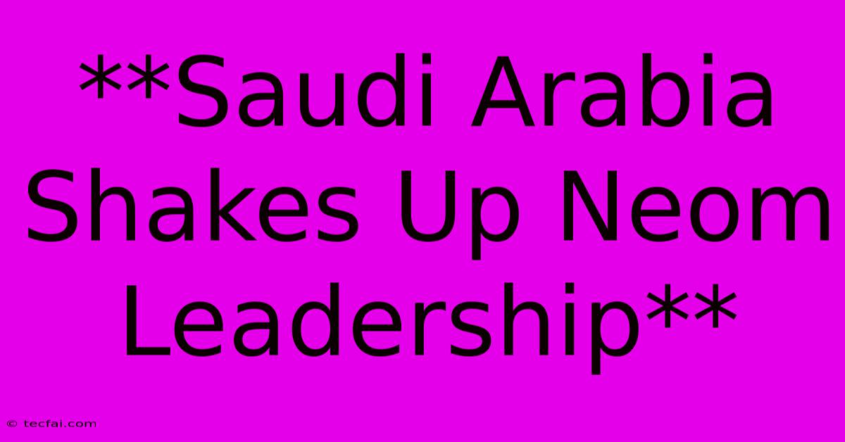 **Saudi Arabia Shakes Up Neom Leadership**