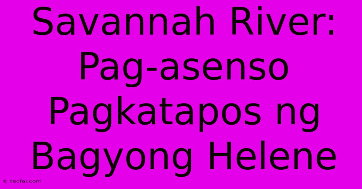 Savannah River: Pag-asenso Pagkatapos Ng Bagyong Helene