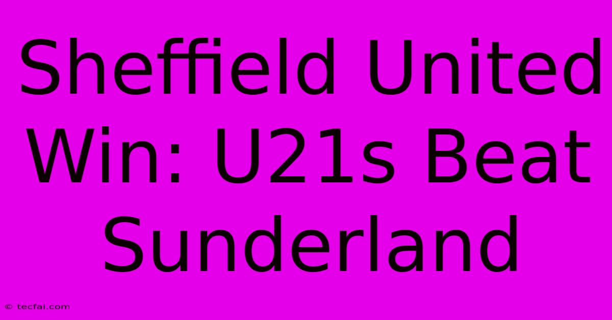 Sheffield United Win: U21s Beat Sunderland