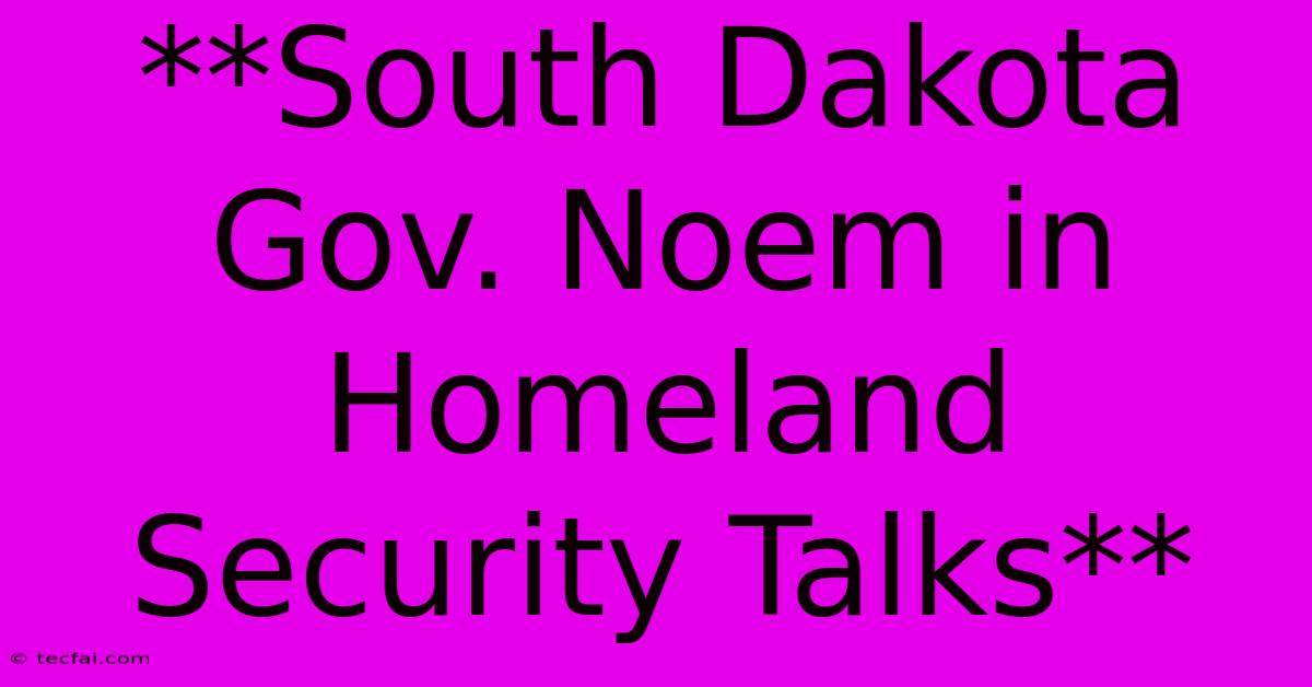 **South Dakota Gov. Noem In Homeland Security Talks**