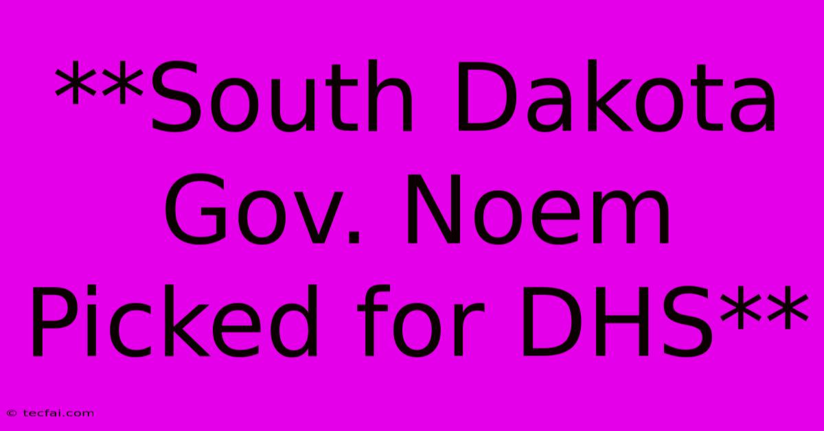 **South Dakota Gov. Noem Picked For DHS** 