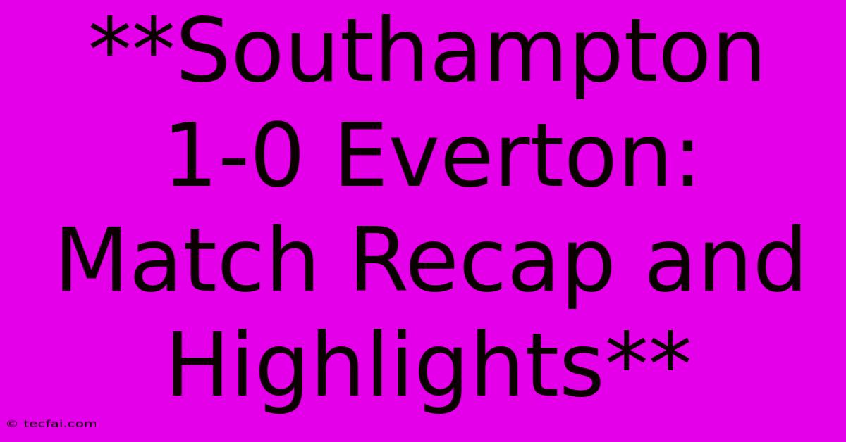 **Southampton 1-0 Everton: Match Recap And Highlights** 