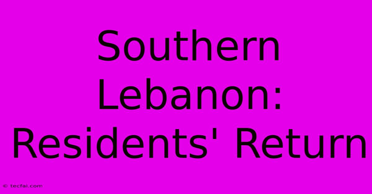 Southern Lebanon: Residents' Return