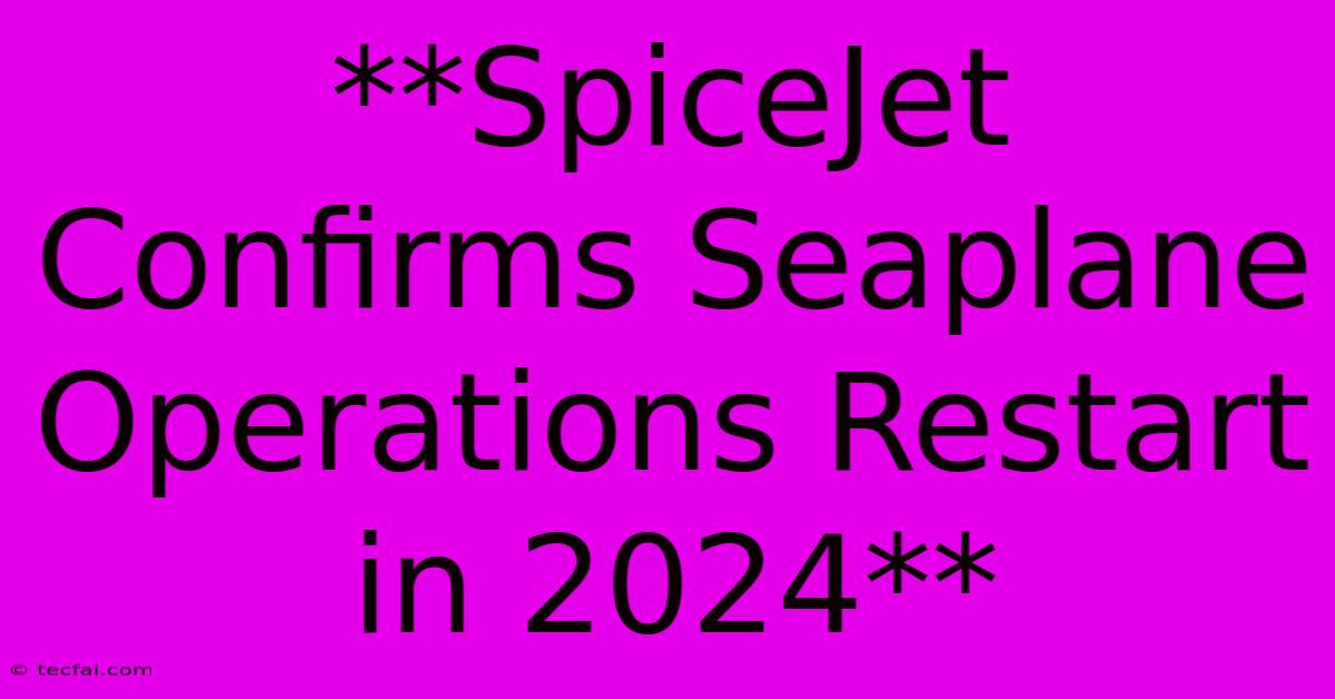 **SpiceJet Confirms Seaplane Operations Restart In 2024**