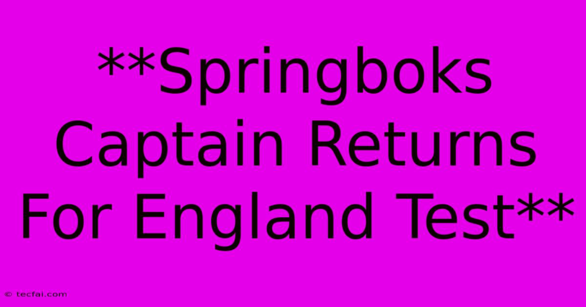 **Springboks Captain Returns For England Test**