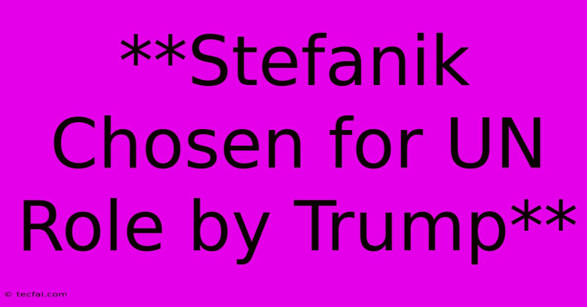 **Stefanik Chosen For UN Role By Trump** 