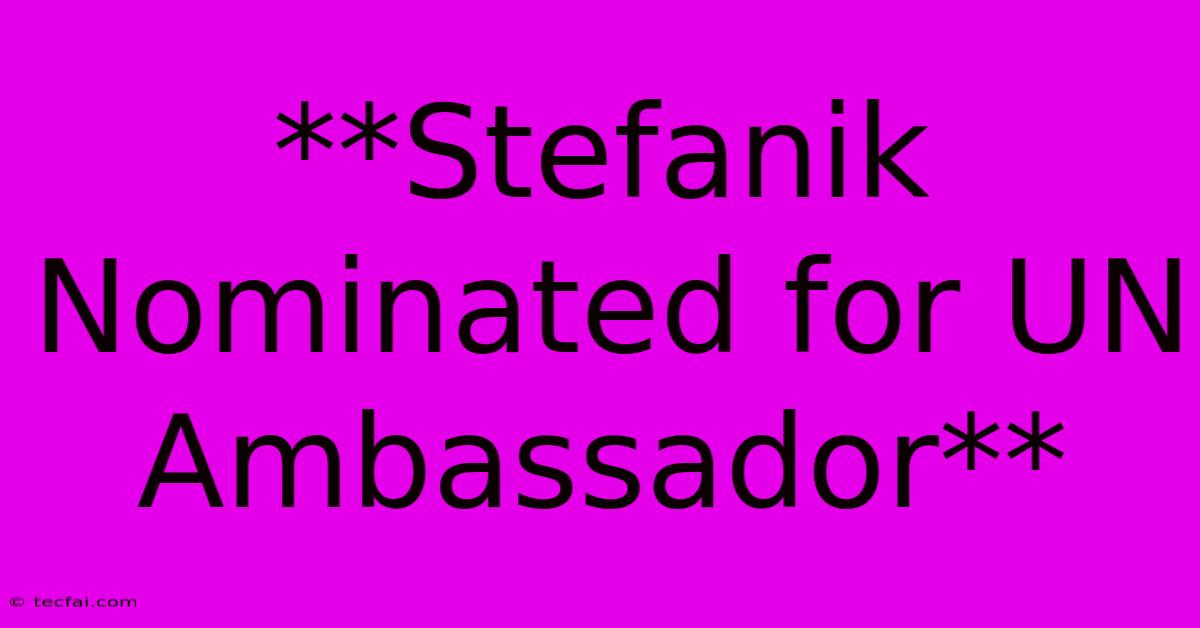 **Stefanik Nominated For UN Ambassador** 