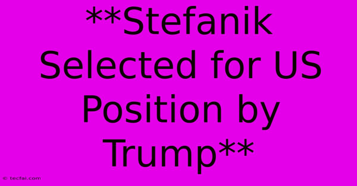 **Stefanik Selected For US Position By Trump**