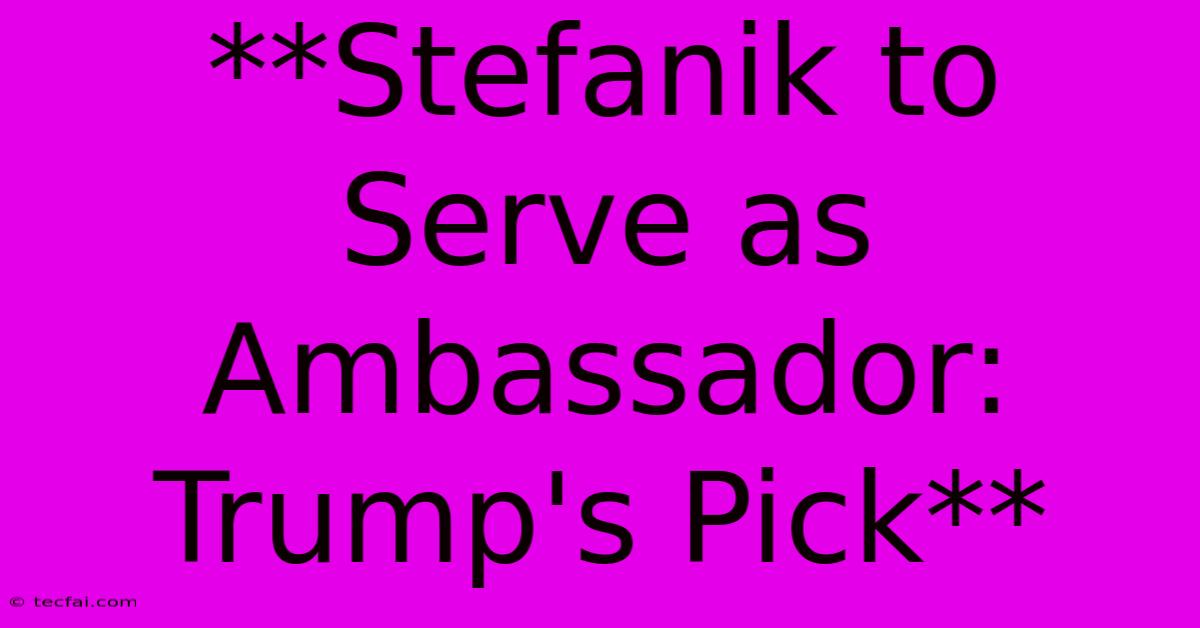 **Stefanik To Serve As Ambassador: Trump's Pick**