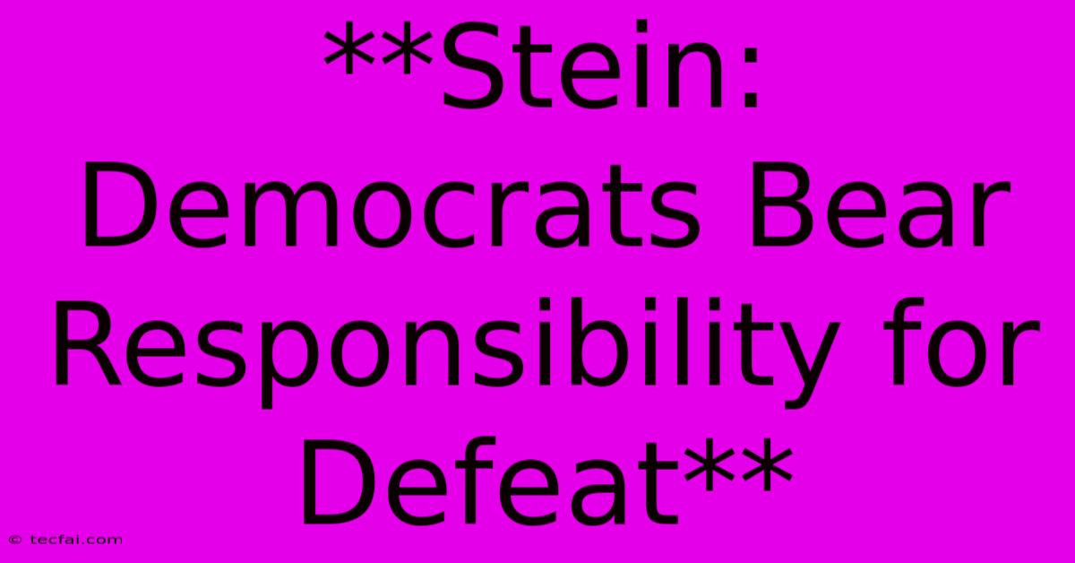 **Stein: Democrats Bear Responsibility For Defeat**