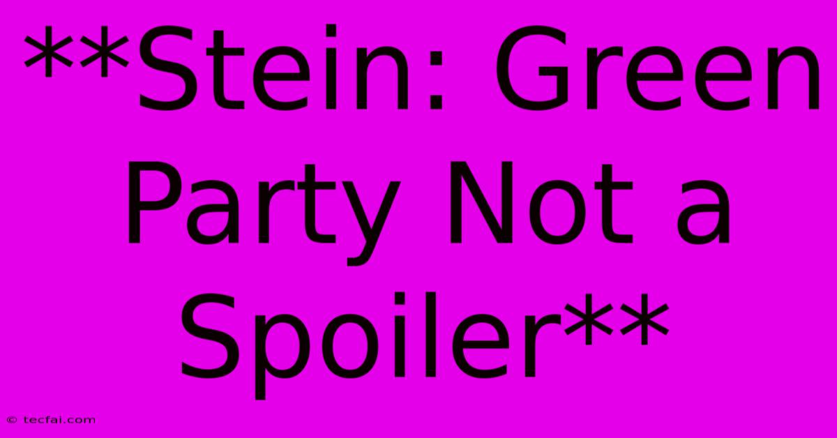 **Stein: Green Party Not A Spoiler**