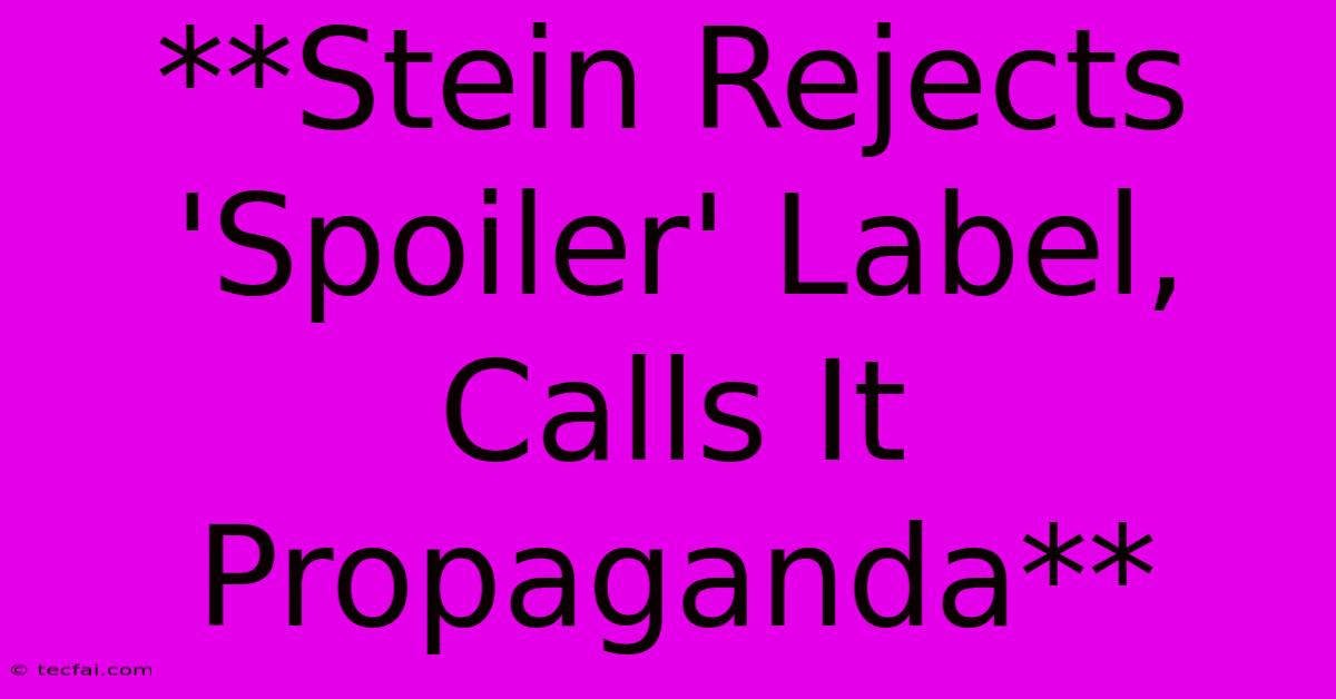 **Stein Rejects 'Spoiler' Label, Calls It Propaganda**