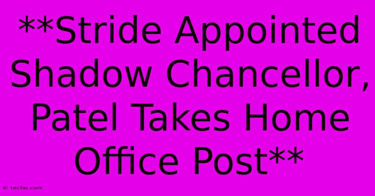 **Stride Appointed Shadow Chancellor, Patel Takes Home Office Post**