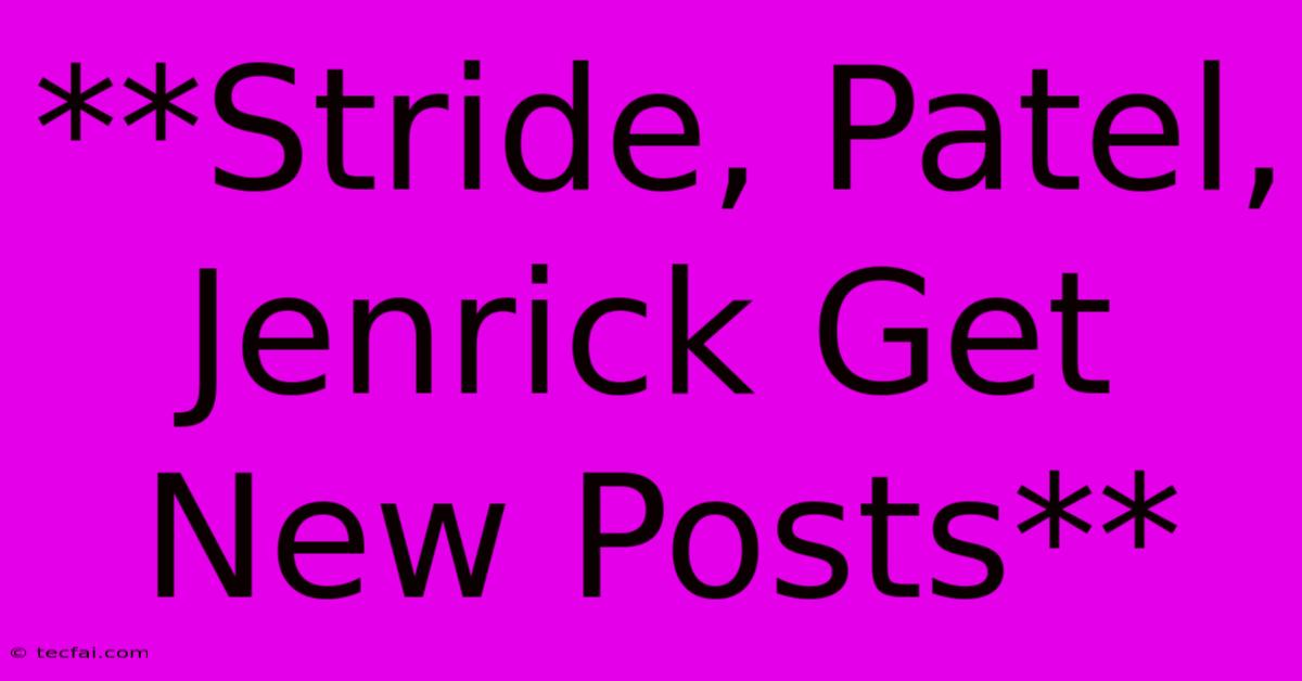 **Stride, Patel, Jenrick Get New Posts**