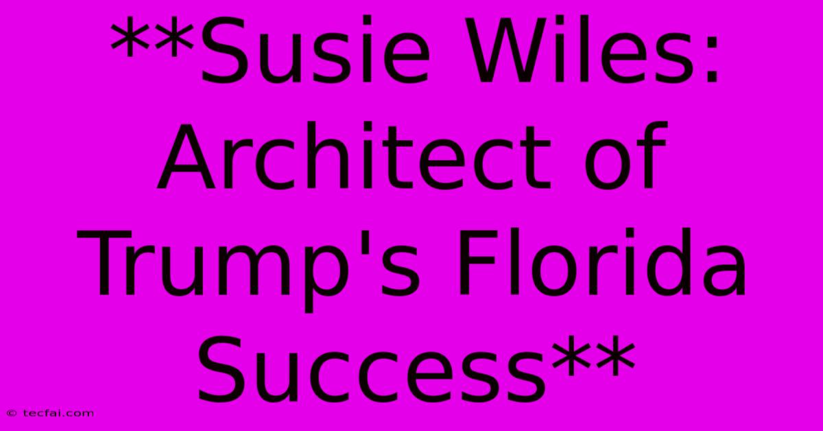 **Susie Wiles: Architect Of Trump's Florida Success** 