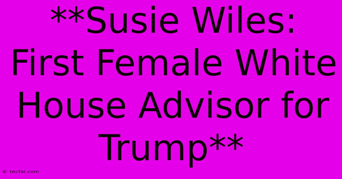 **Susie Wiles: First Female White House Advisor For Trump** 