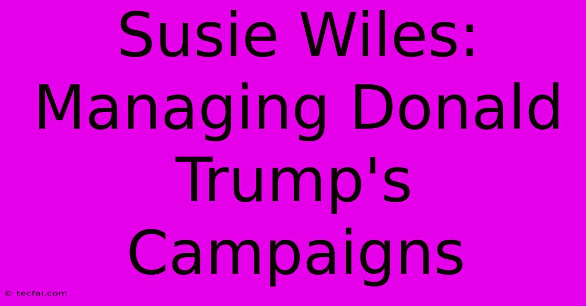 Susie Wiles: Managing Donald Trump's Campaigns