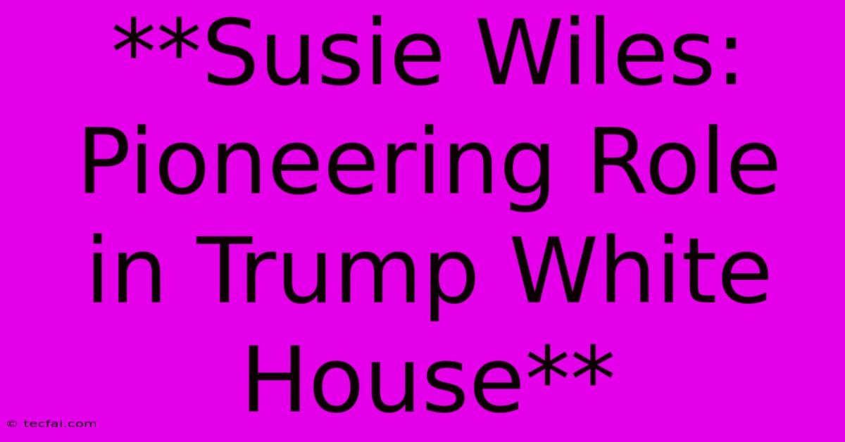 **Susie Wiles: Pioneering Role In Trump White House**