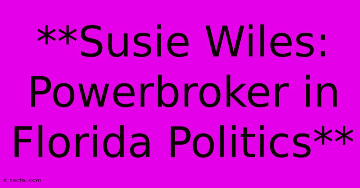 **Susie Wiles: Powerbroker In Florida Politics**