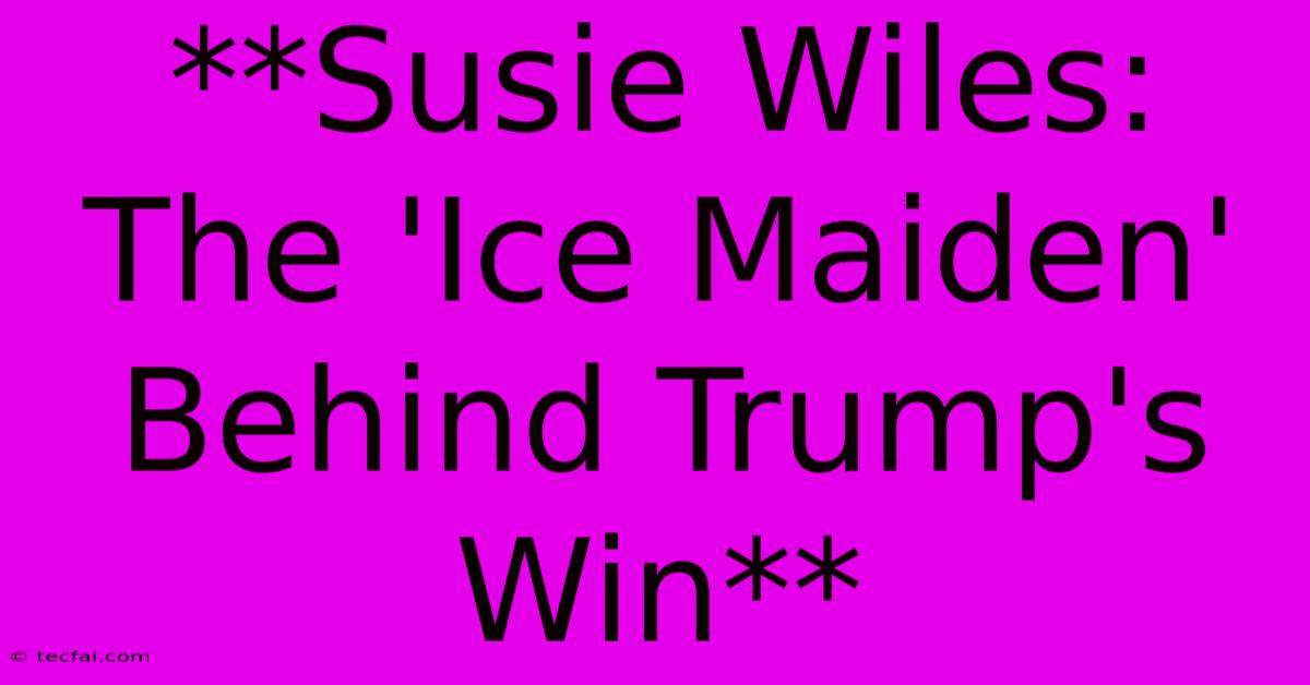 **Susie Wiles: The 'Ice Maiden' Behind Trump's Win**