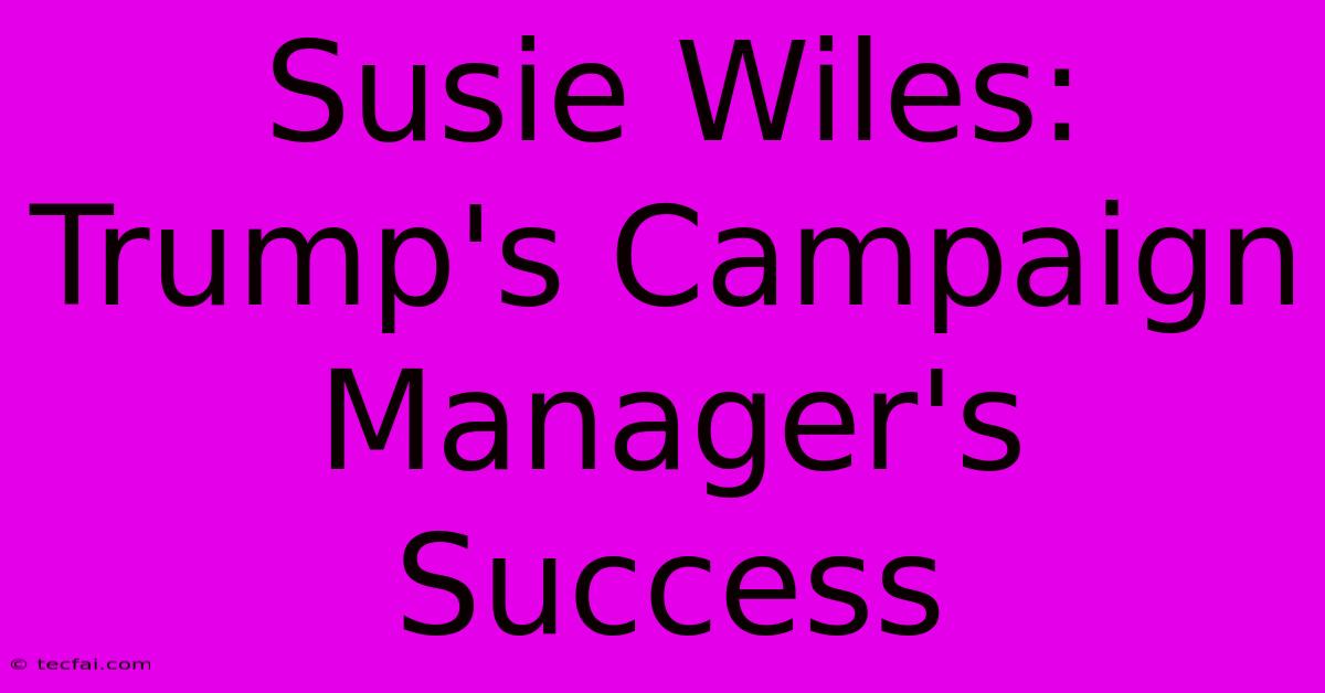 Susie Wiles: Trump's Campaign Manager's Success