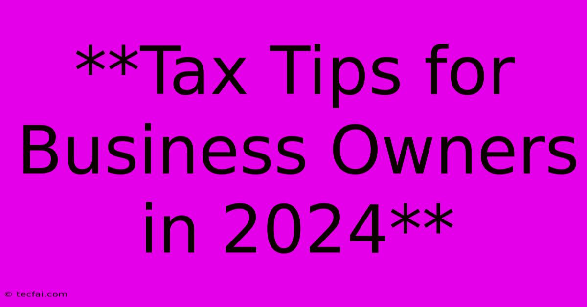 **Tax Tips For Business Owners In 2024**