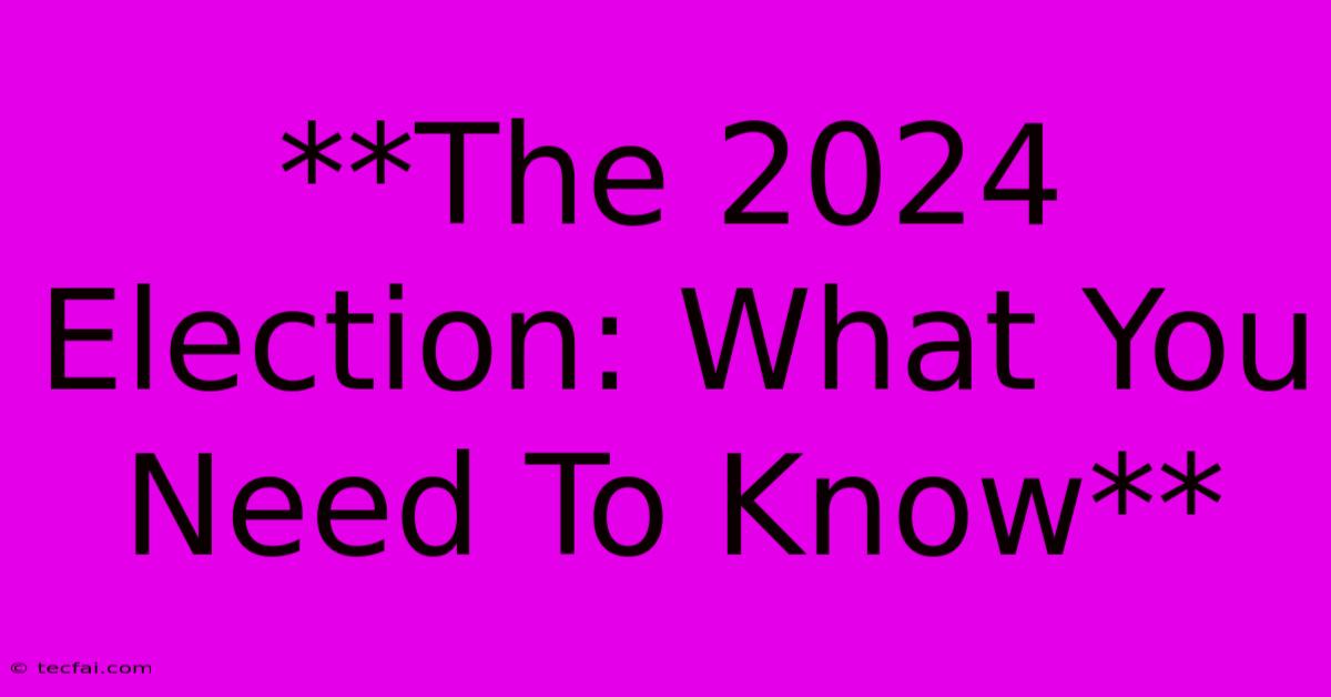 **The 2024 Election: What You Need To Know**