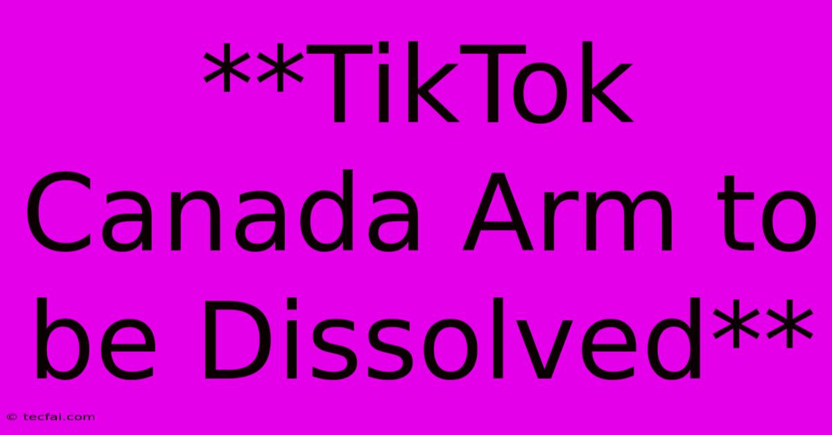 **TikTok Canada Arm To Be Dissolved**