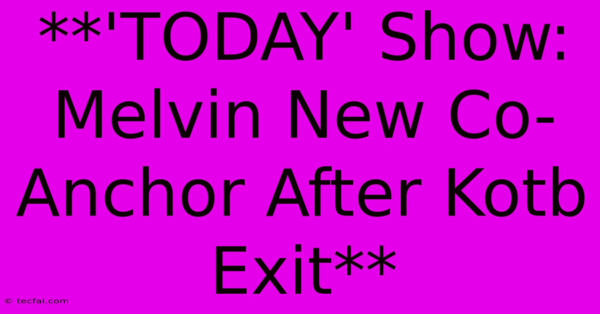 **'TODAY' Show: Melvin New Co-Anchor After Kotb Exit** 