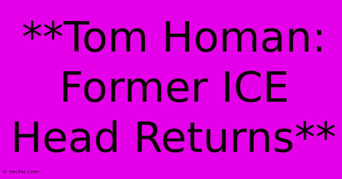 **Tom Homan: Former ICE Head Returns**