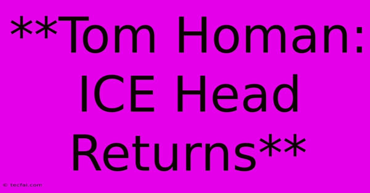 **Tom Homan: ICE Head Returns**